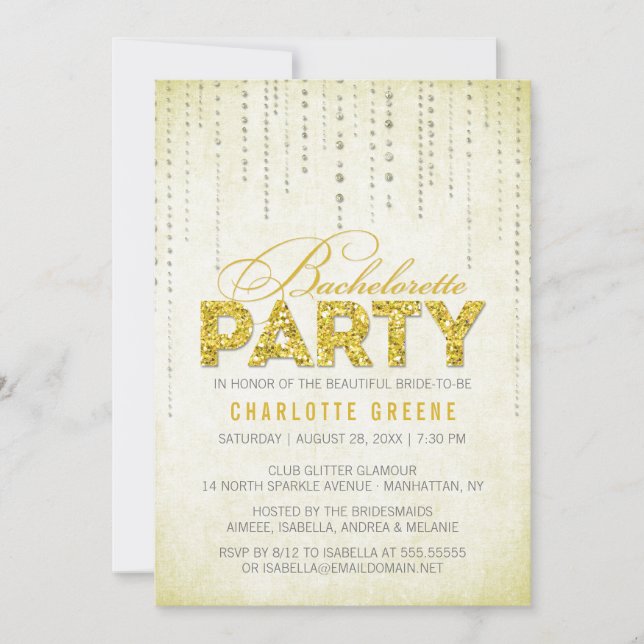 Invitation Parties scintillant Jaune Look Bachelorette Party  (Devant)