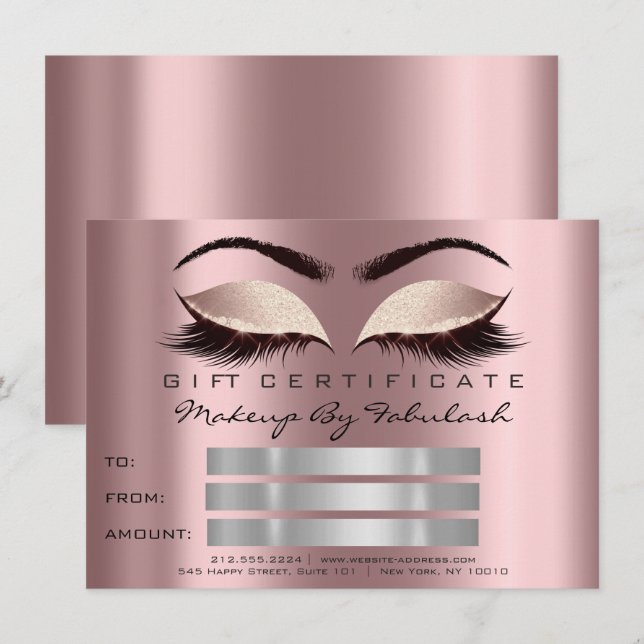 Invitation Parties scintillant Lashes Gold Mauve certificat d (Devant / Derrière)