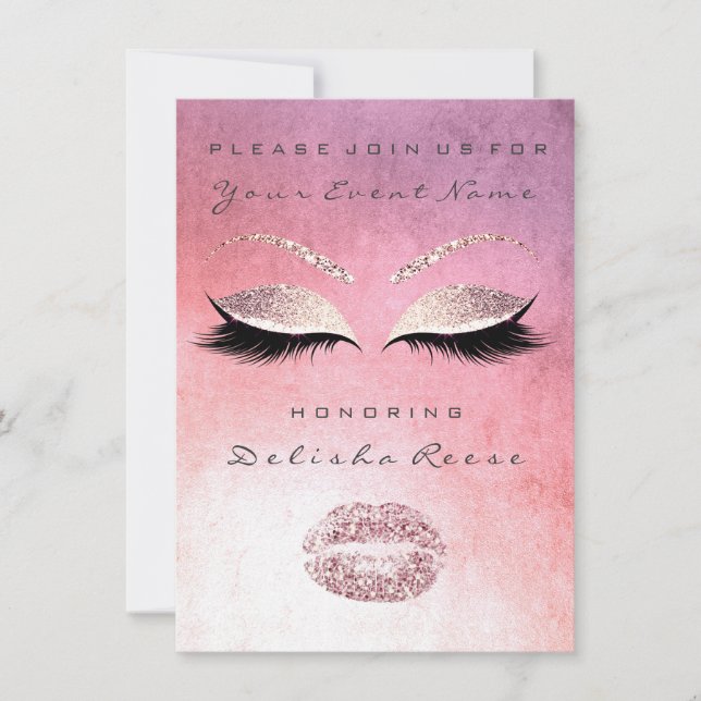Invitation Parties scintillant Lèvres rose Peinture Douce nup (Devant)