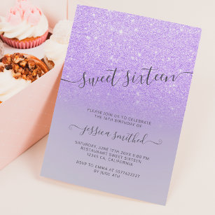 Invitation Parties scintillant lilas violet élégante typograp