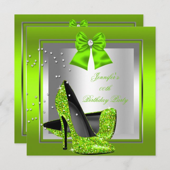 Invitation Parties scintillant Lime Green High Heure Annivers (Devant / Derrière)