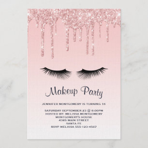 Invitation Parties scintillant liquide rose moderne et cils A