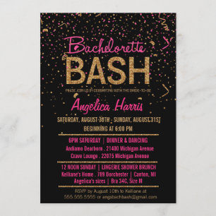 Invitation Parties scintillant Look Confetti Bachelorette Fêt