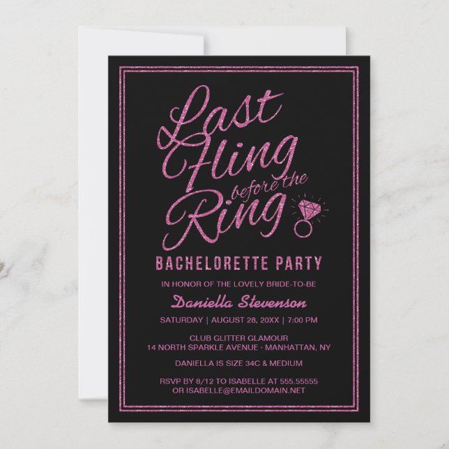 Invitation Parties scintillant Look Dernier Fling Bachelorett (Devant)