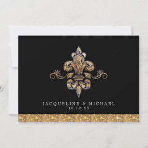 Invitation Parties scintillant Look Faux Or Noir Forme Fleur