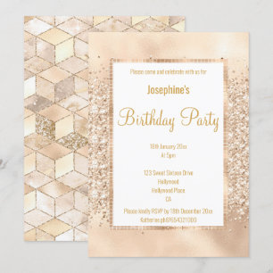 INVITATION PARTIES SCINTILLANT LUXUEUSE GEO CHAMPAGNE & GOLD 