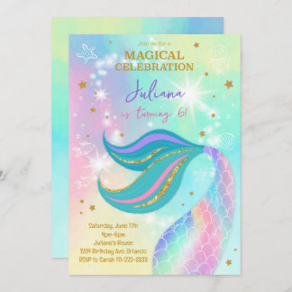 Invitation Parties scintillant magique Sirène colorée Anniver