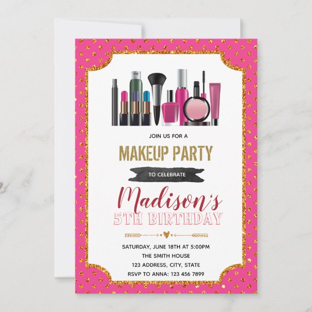 Invitation Parties scintillant maquillage thème d'anniversair (Devant)
