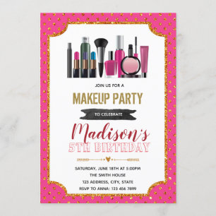 Invitation Parties scintillant maquillage thème d'anniversair