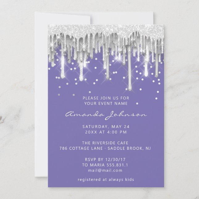 Invitation Parties scintillant  Mariage nuptiale violet gris  (Devant)