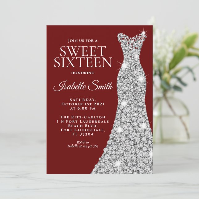 Invitation Parties scintillant Maroon Sweet sixteen Invitatio (Debout devant)