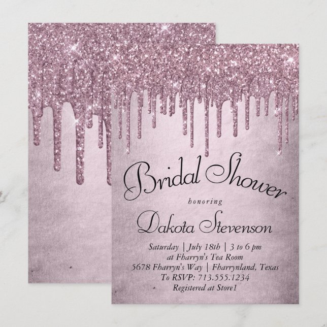 Invitation Parties scintillant Mauve de dérive | Douche en fo (Devant / Derrière)