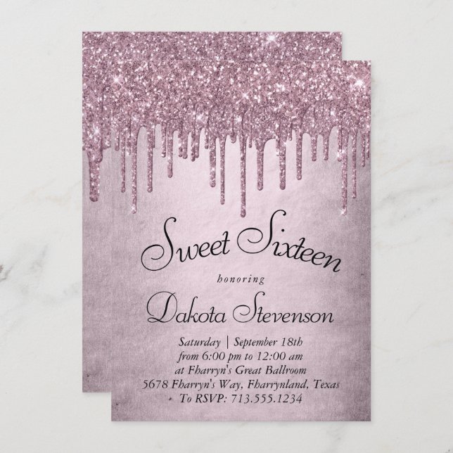 Invitation Parties scintillant Mauve de dérive | Dusty Sweet  (Devant / Derrière)