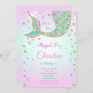 Invitation Parties scintillant Mermaid Queue Anniversaire Inv