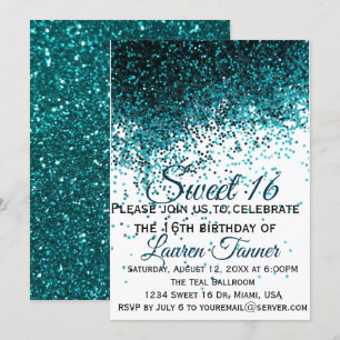 Invitation parties scintillant métallique turquoise douce 16