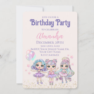 Invitation Parties scintillant mignonne Dolls Fête d'annivers
