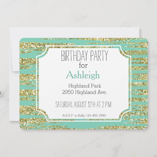Invitation Parties scintillant Mint Gold Faux (Devant)