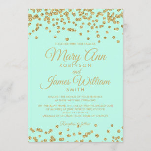 Invitation Parties scintillant Mint & Gold Faux Confetti Mari