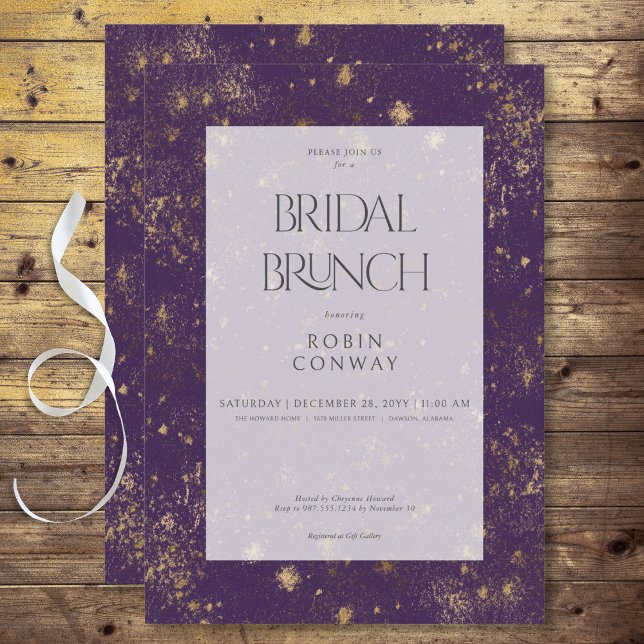 Invitation Parties scintillant minuscule moderne violet et or (Modern Minimal Purple & Gold Glitter Bridal Brunch Invitation)