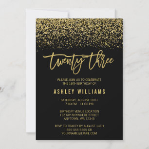 Invitation Parties scintillant moderne Black Faux Gold 23e an
