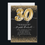 Invitation Parties scintillant moderne Black Gold Balloon 30e<br><div class="desc">Glam moderne Parties scintillant d'or noir Sparkle Balloon élégant Script Calligraphie 30e anniversaire Invitation</div>