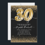 Invitation Parties scintillant moderne Black Gold Balloon 30e<br><div class="desc">Glam moderne Parties scintillant d'or noir Sparkle Balloon élégant Script Calligraphie 30e anniversaire Invitation</div>