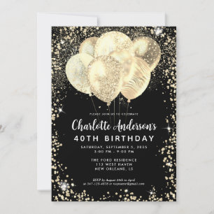 Invitation Parties scintillant moderne Black Gold Glam Balloo