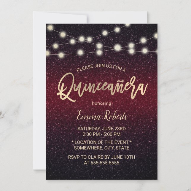 Invitation Parties scintillant moderne Bourgogne Rouge Faux Q (Devant)