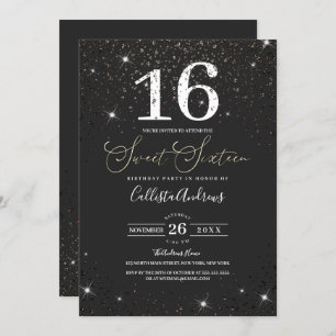 Invitation Parties scintillant moderne brillante noire Confet