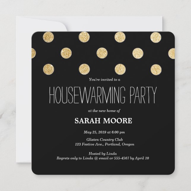 Invitation Parties scintillant moderne chic Gold Black Housec (Devant)