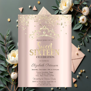 Invitation Parties scintillant moderne Confetti, Rose de la C