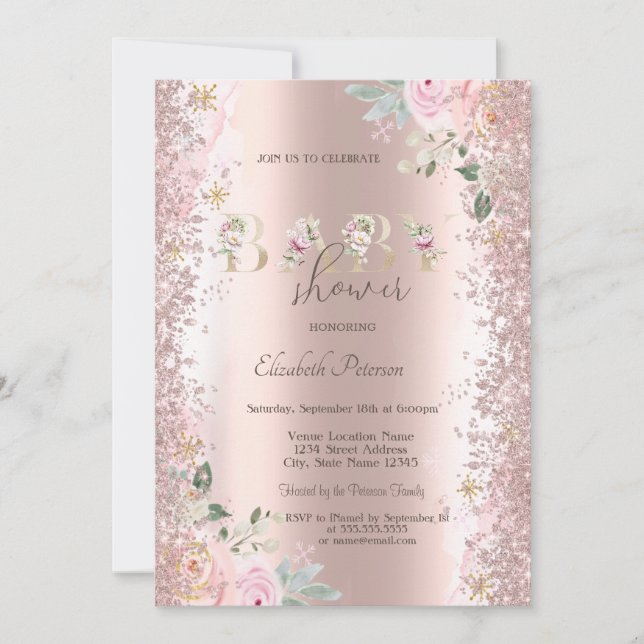 Invitation Parties scintillant moderne Confetti Rose Gold Ros (Devant)