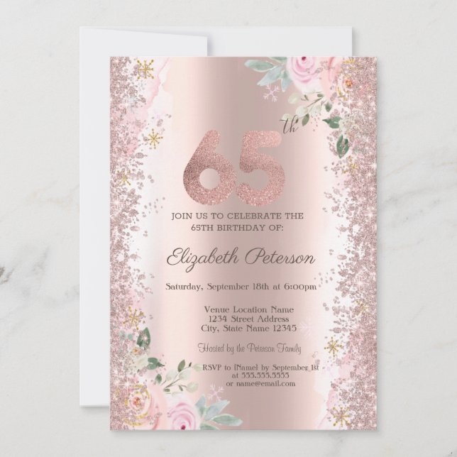 Invitation Parties scintillant moderne Confetti Rose Roses d' (Devant)