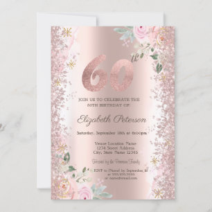 Invitation Parties scintillant moderne Confetti Rose Roses or