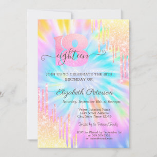 Invitation Parties scintillant moderne Drips Tie Dye 18e anni
