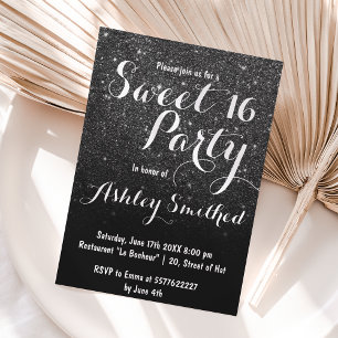 Invitation Parties scintillant moderne en faux noir gris fonc