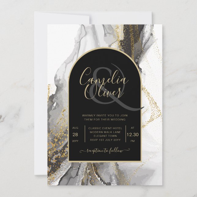 Invitation Parties scintillant moderne en marbre d'Agate d'or (Devant)