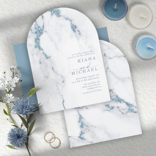 Invitation Parties scintillant moderne en marbre Dusty Blue A
