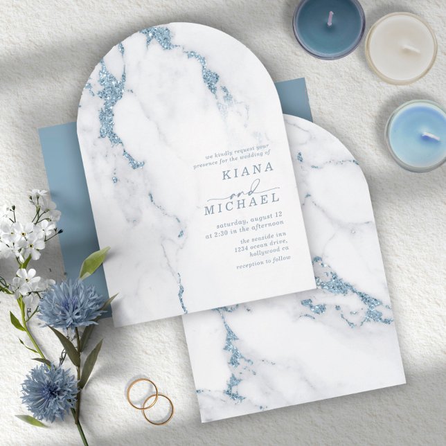 Invitation Parties scintillant moderne en marbre Dusty Blue A (Créateur téléchargé)