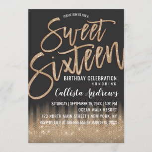 Invitation Parties scintillant moderne en or noir Typographie