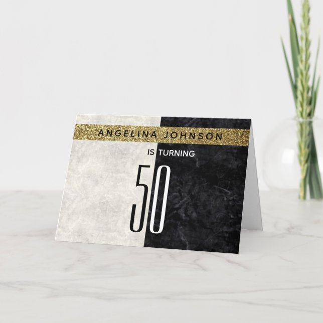 Invitation Parties scintillant moderne Gold Black & White 50e (Devant)