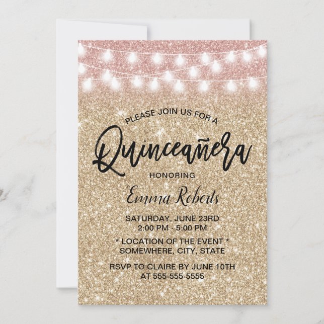 Invitation Parties scintillant moderne Gold Sparkle Faux Quin (Devant)