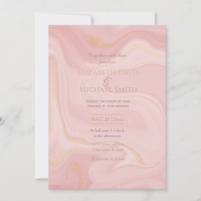 Invitation Parties scintillant moderne Marble rose or Arrière (Devant)
