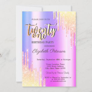 Invitation Parties scintillant moderne Ombre Drips 21e fête d