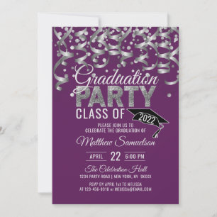 Invitation Parties scintillant moderne violet argent GRADUM