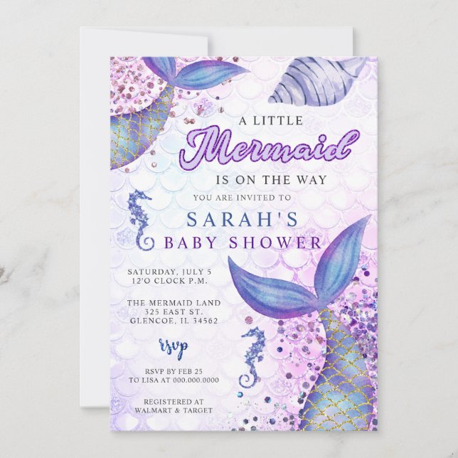 Invitation Parties scintillant moderne violet rose Baby showe (Devant)