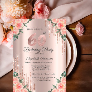 Invitation Parties scintillant modernes Rose Floral Gold 60e