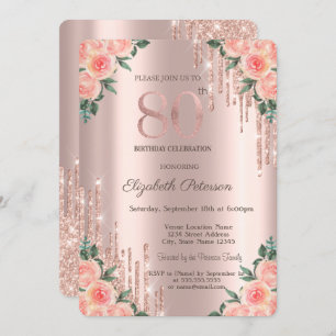 Invitation Parties scintillant modernes  Rose Floral Gold 80e