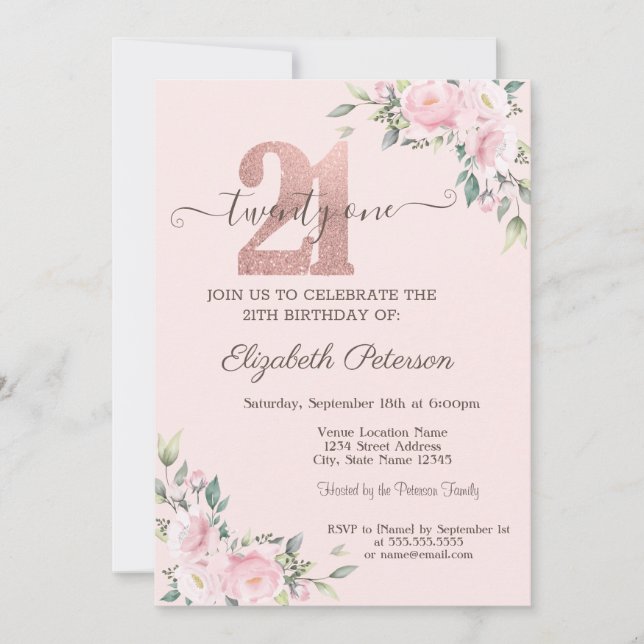 Invitation Parties scintillant modernes Rose Gold 21e anniver (Devant)