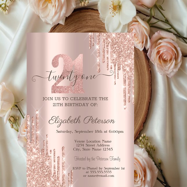 Invitation Parties scintillant modernes Rose Gold 21e anniver (Créateur téléchargé)